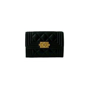 Random number CHANEL Boy Chanel Matelasse Coco Caviar Leather Tri-fold Wallet...